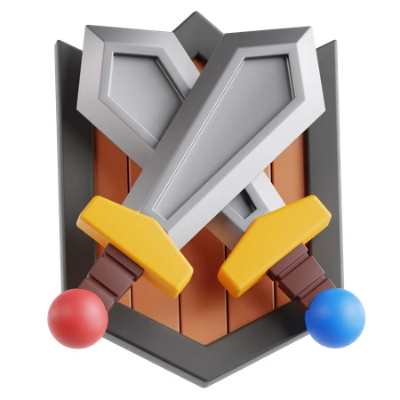 3D rendered crossed swords and shield icon isolated on white