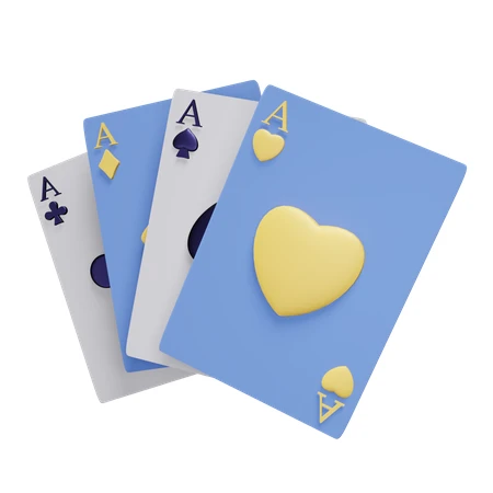 Four stylized 3D ace playing cards on white background