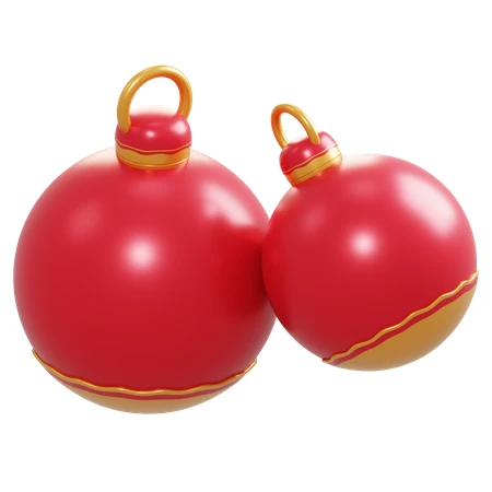 Two red and gold 3D Christmas baubles isolated on white