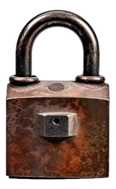 Antique rusty padlock isolated on white background