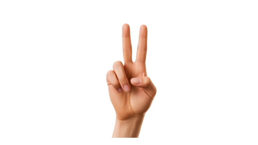 Hand showing peace sign gesture isolated on white background