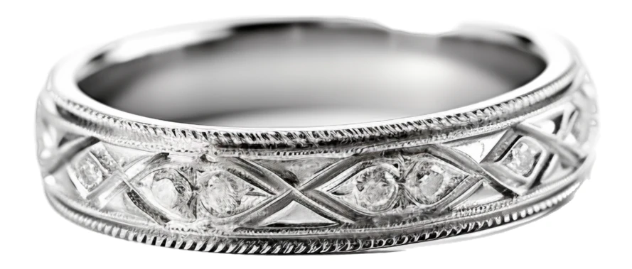 Vintage style diamond wedding band isolated on white background