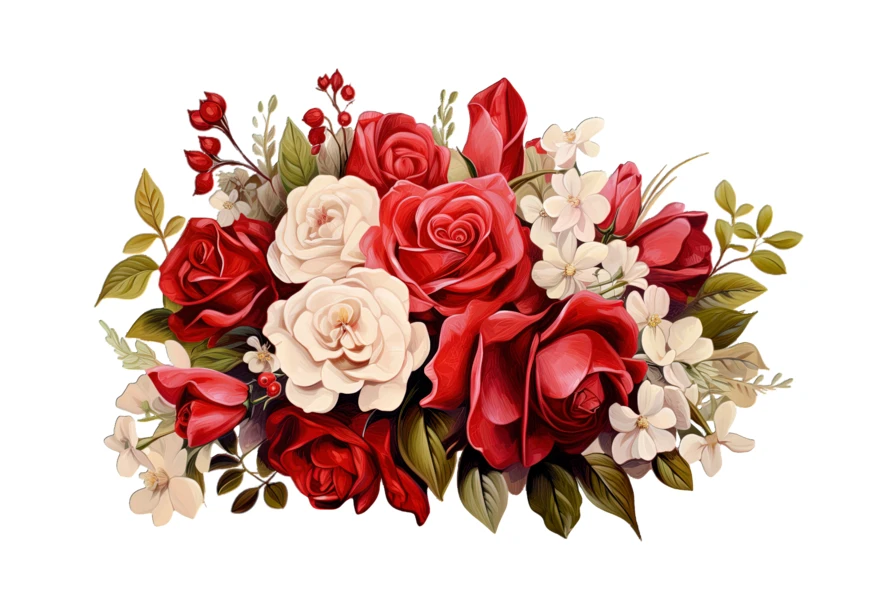 Red and white rose bouquet illustration isolated on white