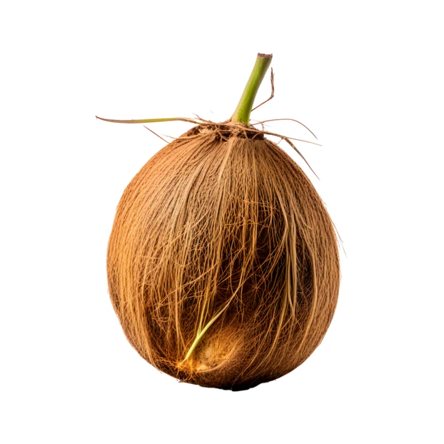 Single whole brown coconut isolated on white background