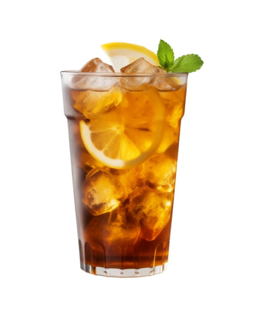 Glass of iced tea with lemon and mint isolated