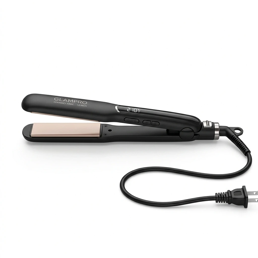 Professional black hair straightener with rose gold ceramic plates