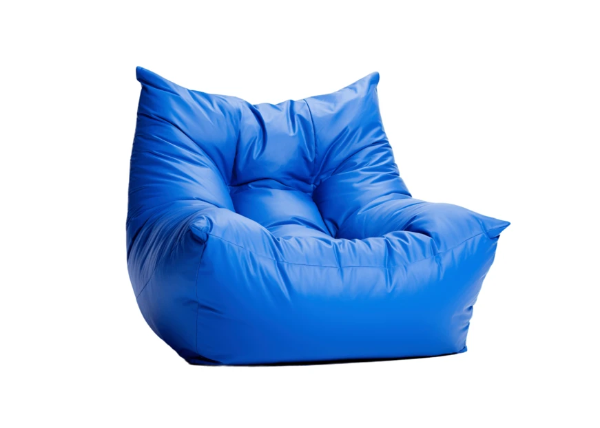 Modern blue bean bag chair isolated on white background