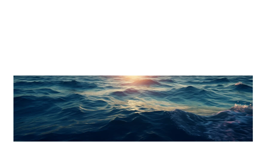Sunlight reflecting on deep blue ocean waves at sunset