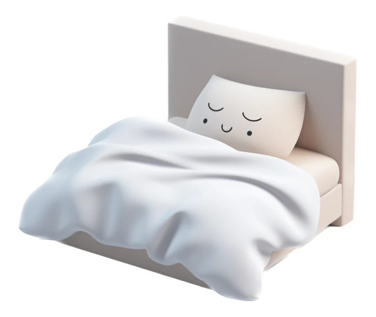 3D cartoon bed with cute smiling pillow and blanket