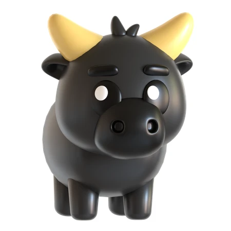 Cute 3D rendered black bull with yellow horns