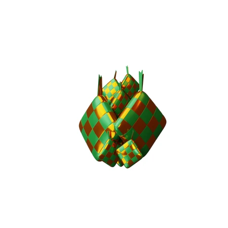 3D rendering of green and gold ketupat for Ramadan