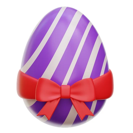 3D purple striped Easter egg with red ribbon bow
