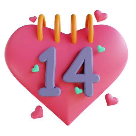3D pink heart calendar icon showing February 14th