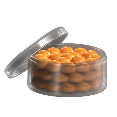 Nastar cookies in a clear plastic jar with open lid