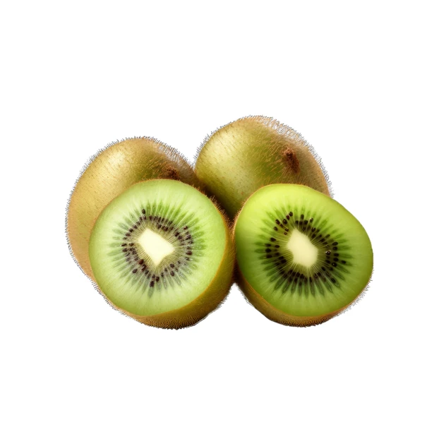 Fresh whole and sliced kiwi fruit isolated on white