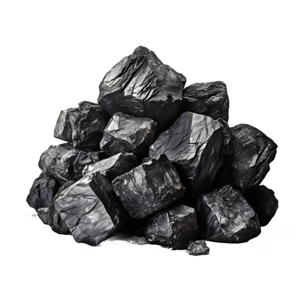 Pile of black coal isolated on white background
