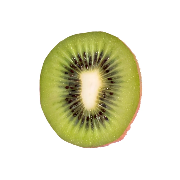 Fresh cross-section of a kiwi fruit on white background