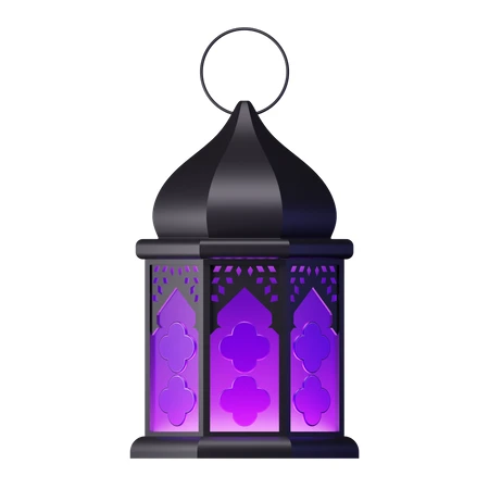Black and purple 3D Ramadan lantern isolated on white background