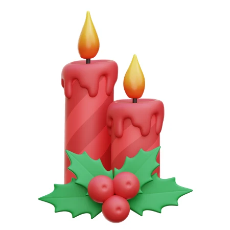 3D Christmas candles with holly leaves and red berries