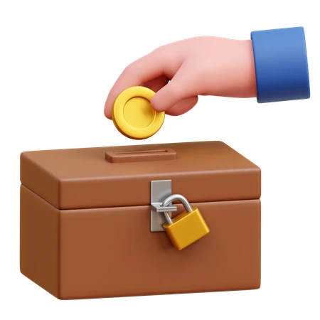 3D illustration of hand putting gold coin in donation box
