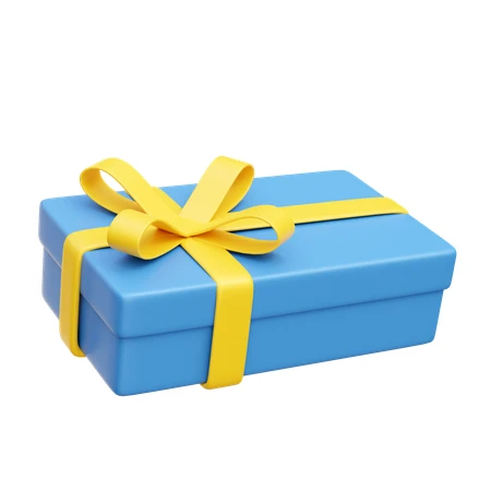 3D rendered blue gift box with yellow ribbon
