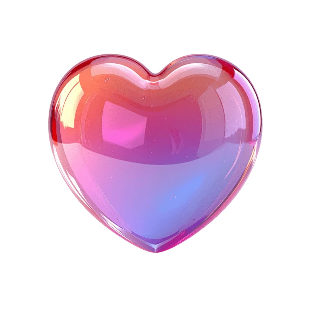 Iridescent 3D glossy heart isolated on white background