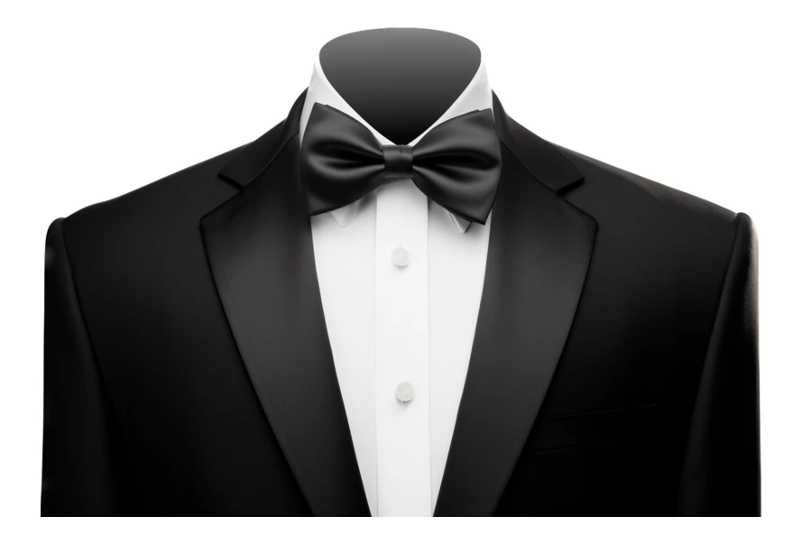 Formal black tuxedo with white shirt and black bowtie