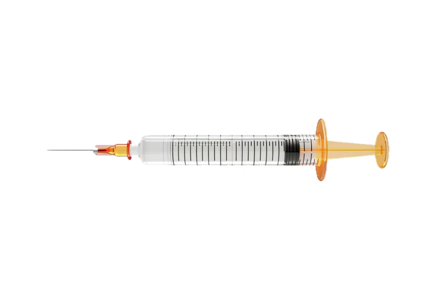 Medical syringe with needle isolated on white background