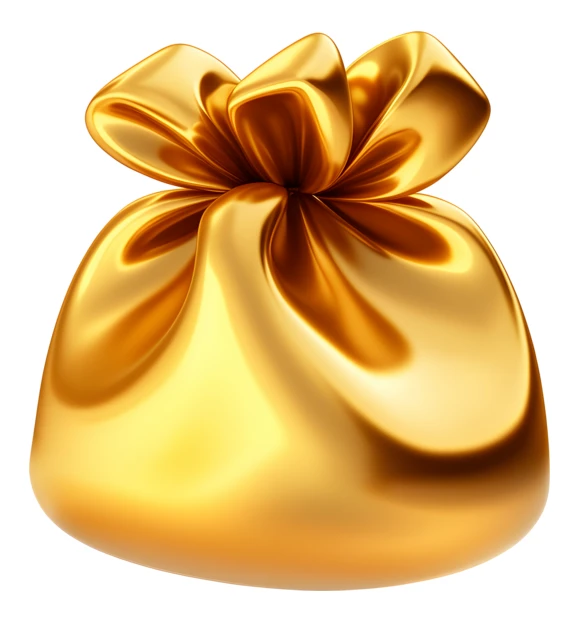 Shiny golden money bag isolated on white background