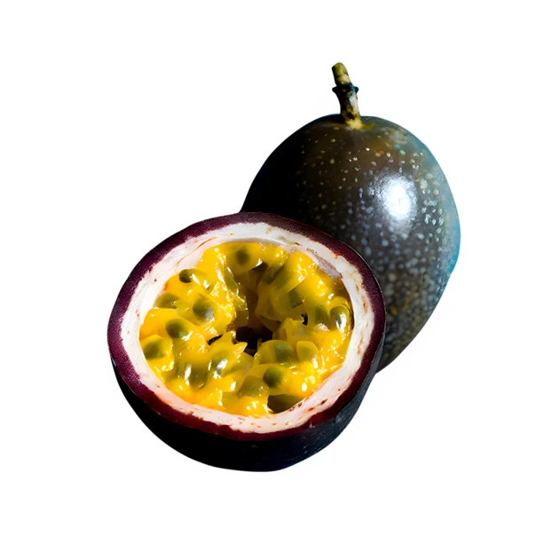 Whole and half-cut passion fruit isolated on white background