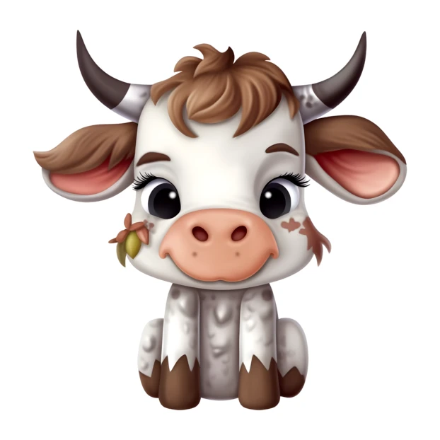 Cute cartoon baby cow character isolated on white background