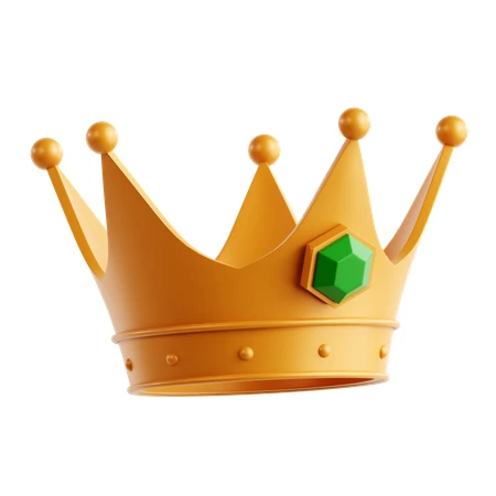 3D golden crown with green gem isolated on white