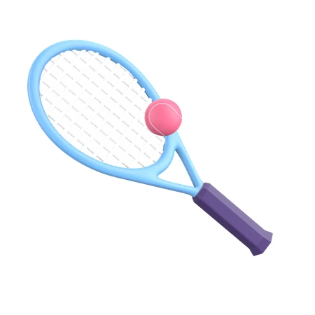 3D stylized blue tennis racket and pink ball illustration