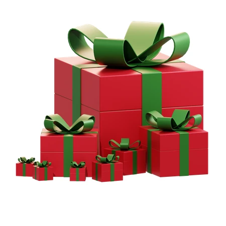 Red Christmas gift boxes with green bows on white background