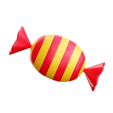 3D red and yellow striped wrapped candy icon isolated