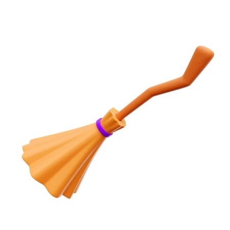 3D cartoon witch broomstick icon on white background