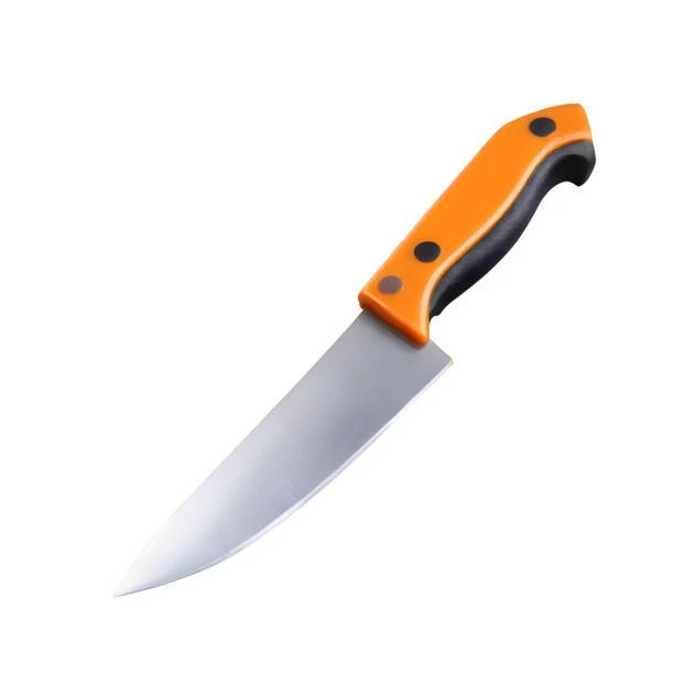 Kitchen knife with orange handle isolated on white background