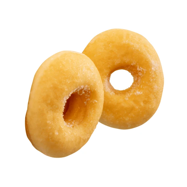 Two glazed mini donuts isolated on white background