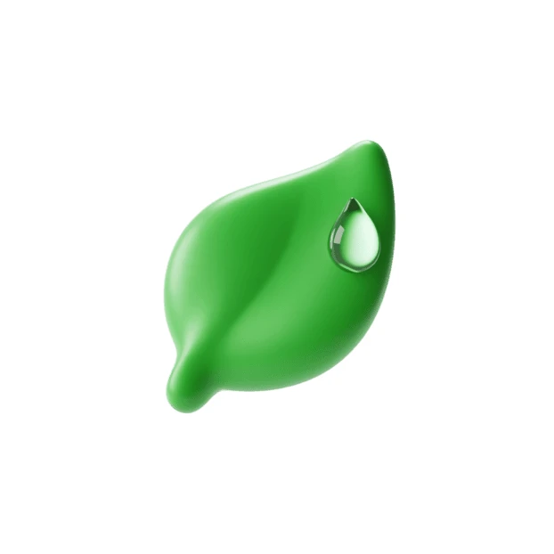 3D stylized green leaf icon with water droplet