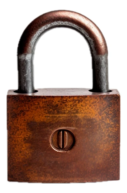 Vintage rusty padlock isolated on white background