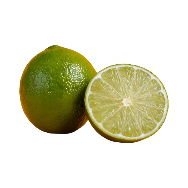 Whole lime and a half slice isolated on white background