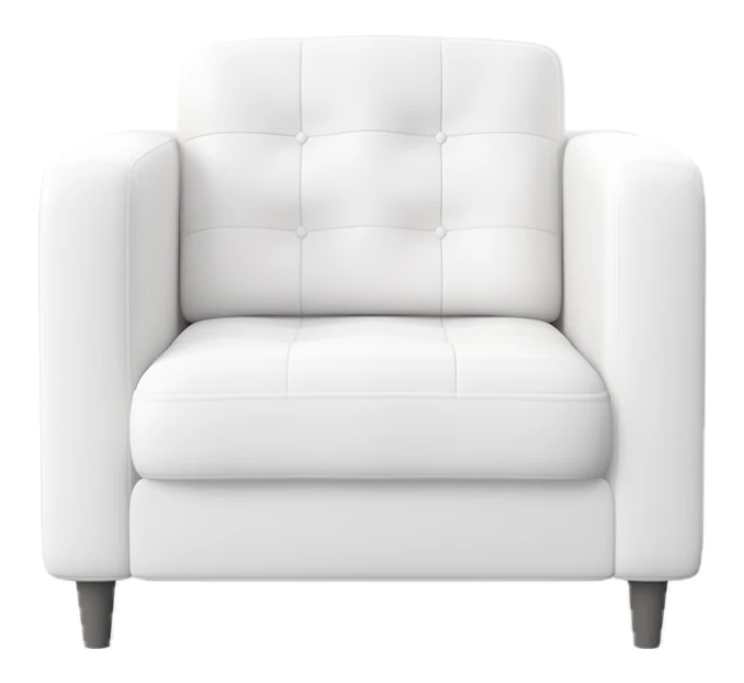 Modern white tufted armchair isolated on white background