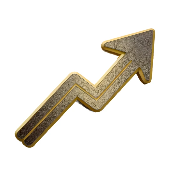 Metallic textured upward arrow symbol for growth and success