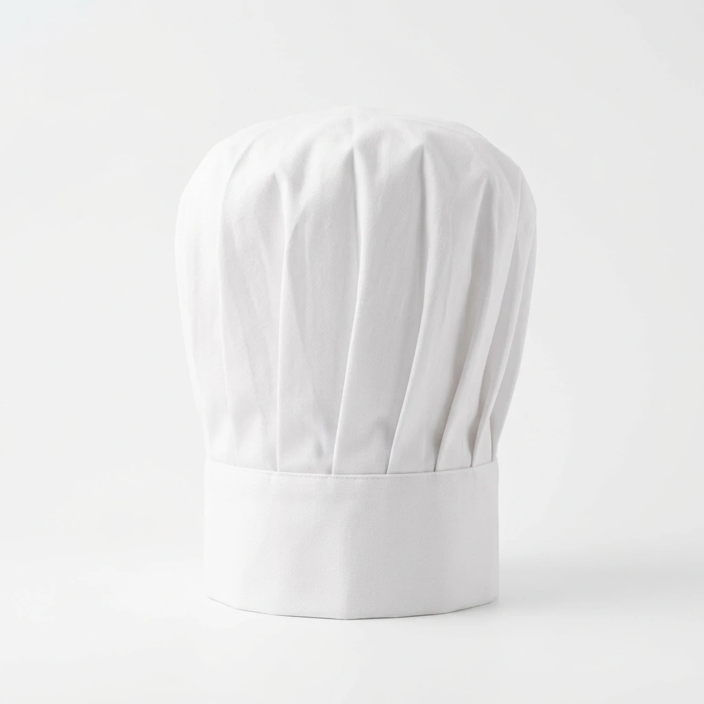 Classic white pleated chef's hat isolated on white background