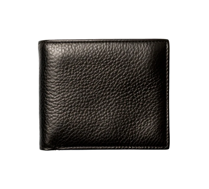 Classic black leather bifold wallet isolated on white background