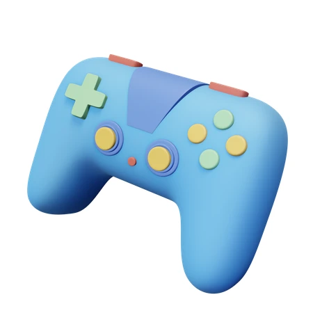 3D blue game controller with pastel buttons on white background
