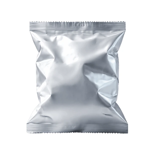 Blank silver foil snack packaging mockup on white background