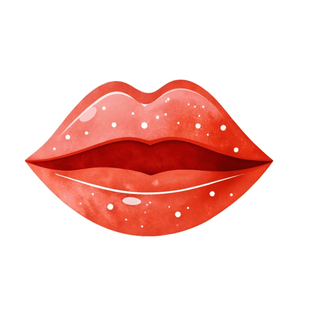 Red glittery lips illustration on white background