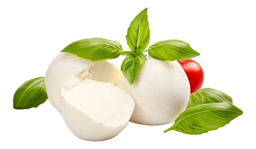 Fresh mozzarella cheese balls with basil and cherry tomato