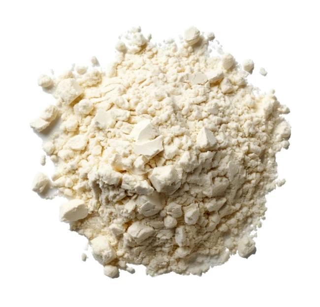 Pile of off-white powder isolated on white background